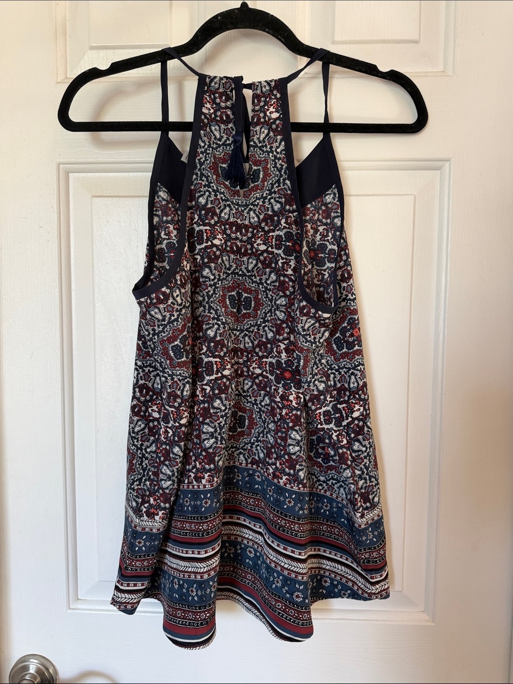 ATHLETA medallion dunes navy boho tassel tie tank XS - Picture 4 of 5